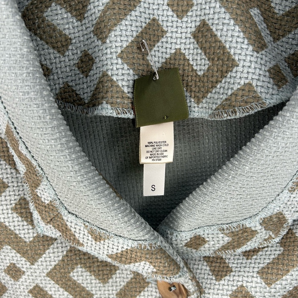 Women’s Green Geometric Retro Maralyce Ferree Polyester Button Down Coat Small - Picture 4 of 4